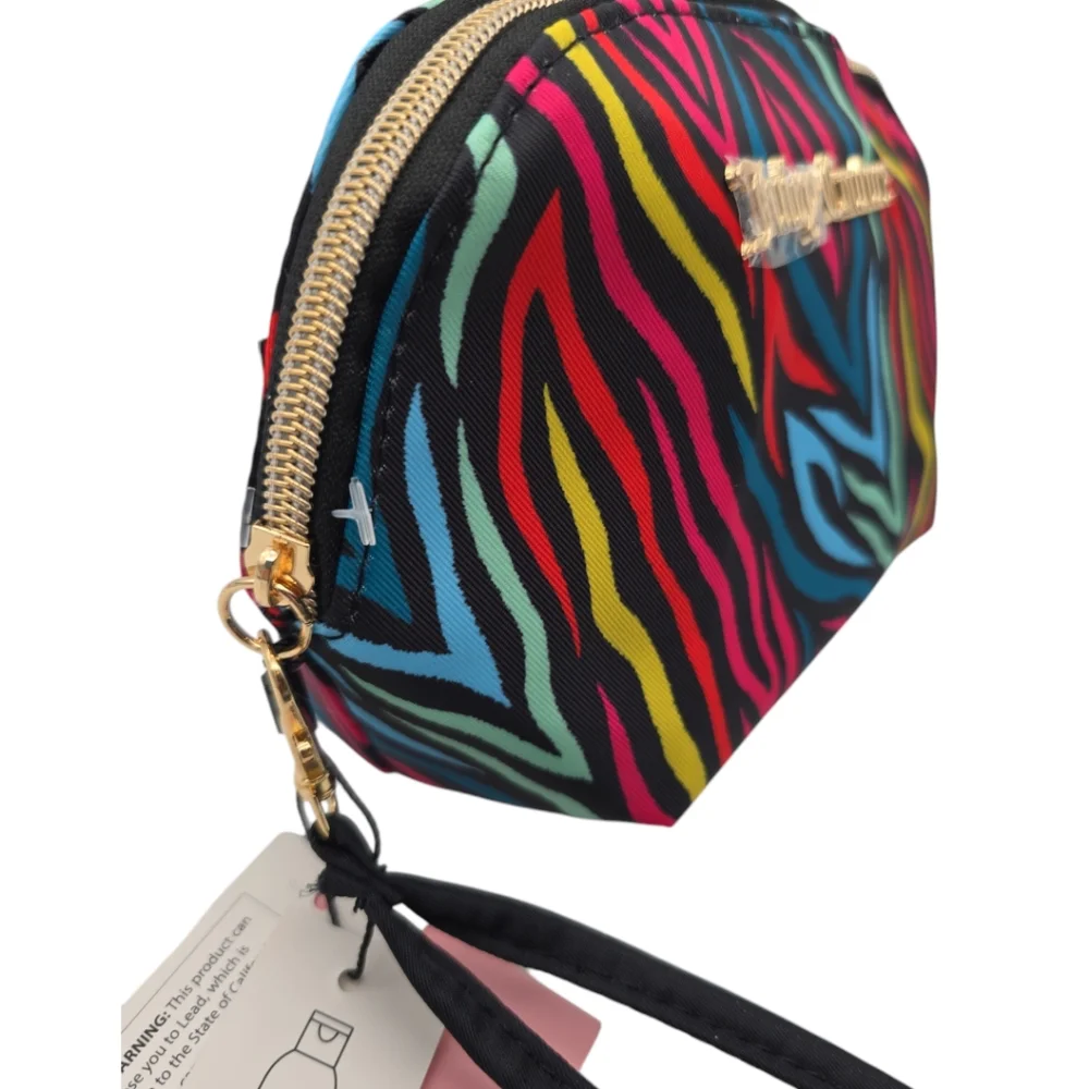 Juicy Couture Rainbow Zebra Print Nylon Small Dome Cosmetic Bag NWT